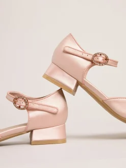 Lipsy Pink Standard Fit (F) Low Block Heel Pearl Bow Occasion Flower Heeled Sandals