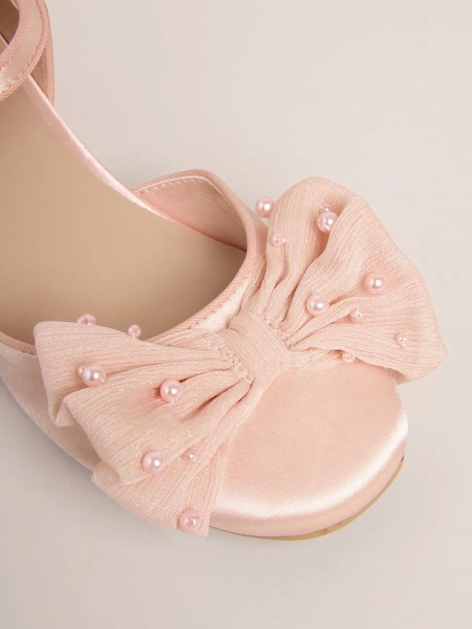 Lipsy Pink Standard Fit (F) Low Block Heel Pearl Bow Occasion Flower Heeled Sandals