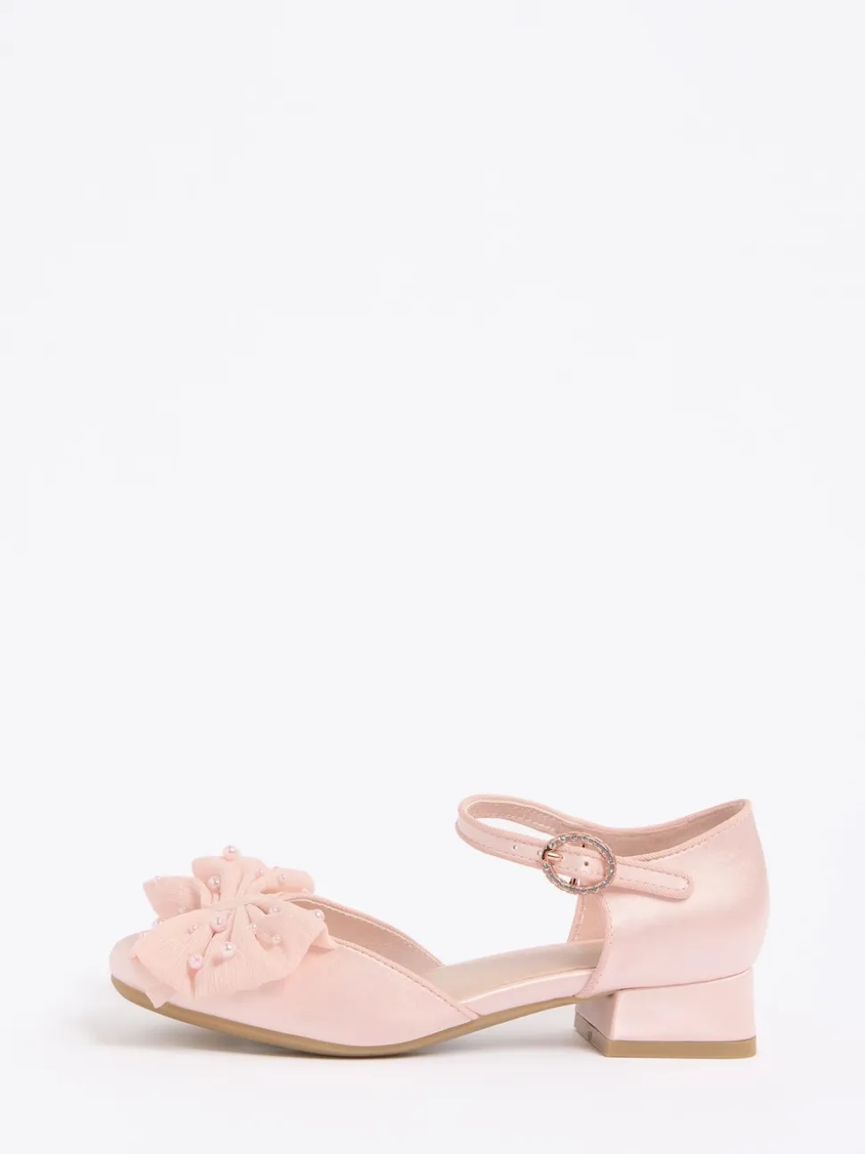 Lipsy Pink Standard Fit (F) Low Block Heel Pearl Bow Occasion Flower Heeled Sandals
