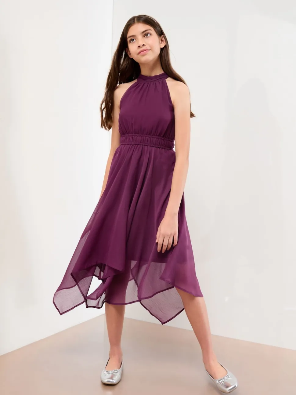 Lipsy Plum Purple Hanky Hem Halter Occasion Dress (7-16yrs)