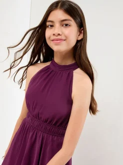 Lipsy Plum Purple Hanky Hem Halter Occasion Dress (7-16yrs)