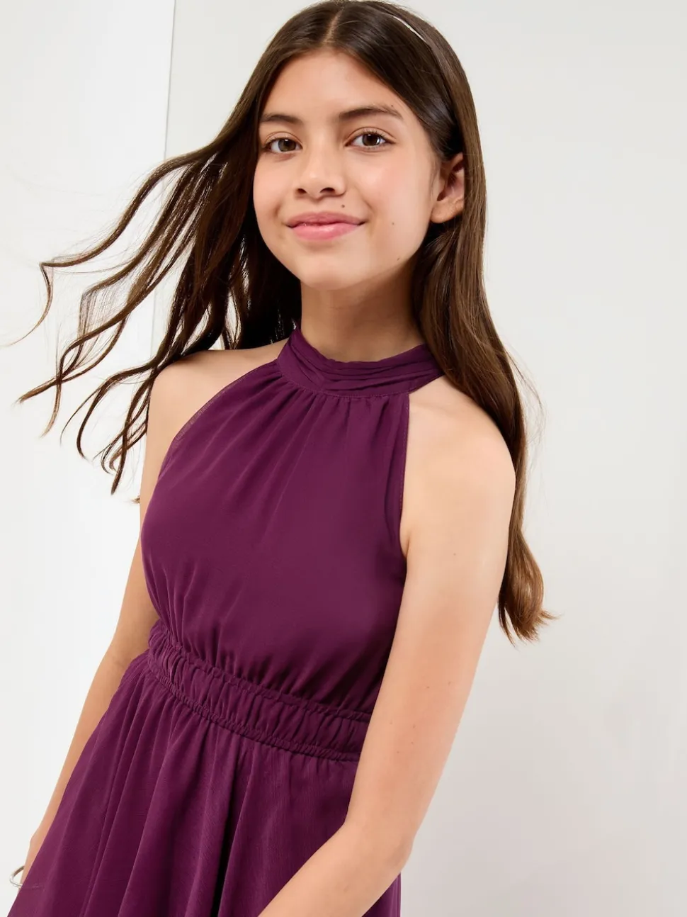 Lipsy Plum Purple Hanky Hem Halter Occasion Dress (7-16yrs)