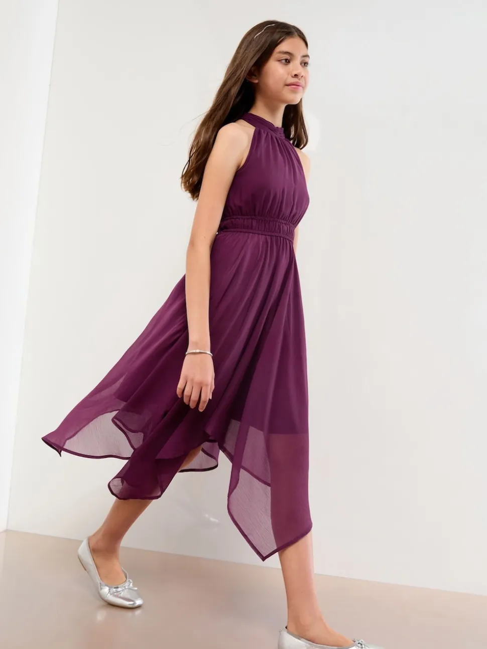 Lipsy Plum Purple Hanky Hem Halter Occasion Dress (7-16yrs)