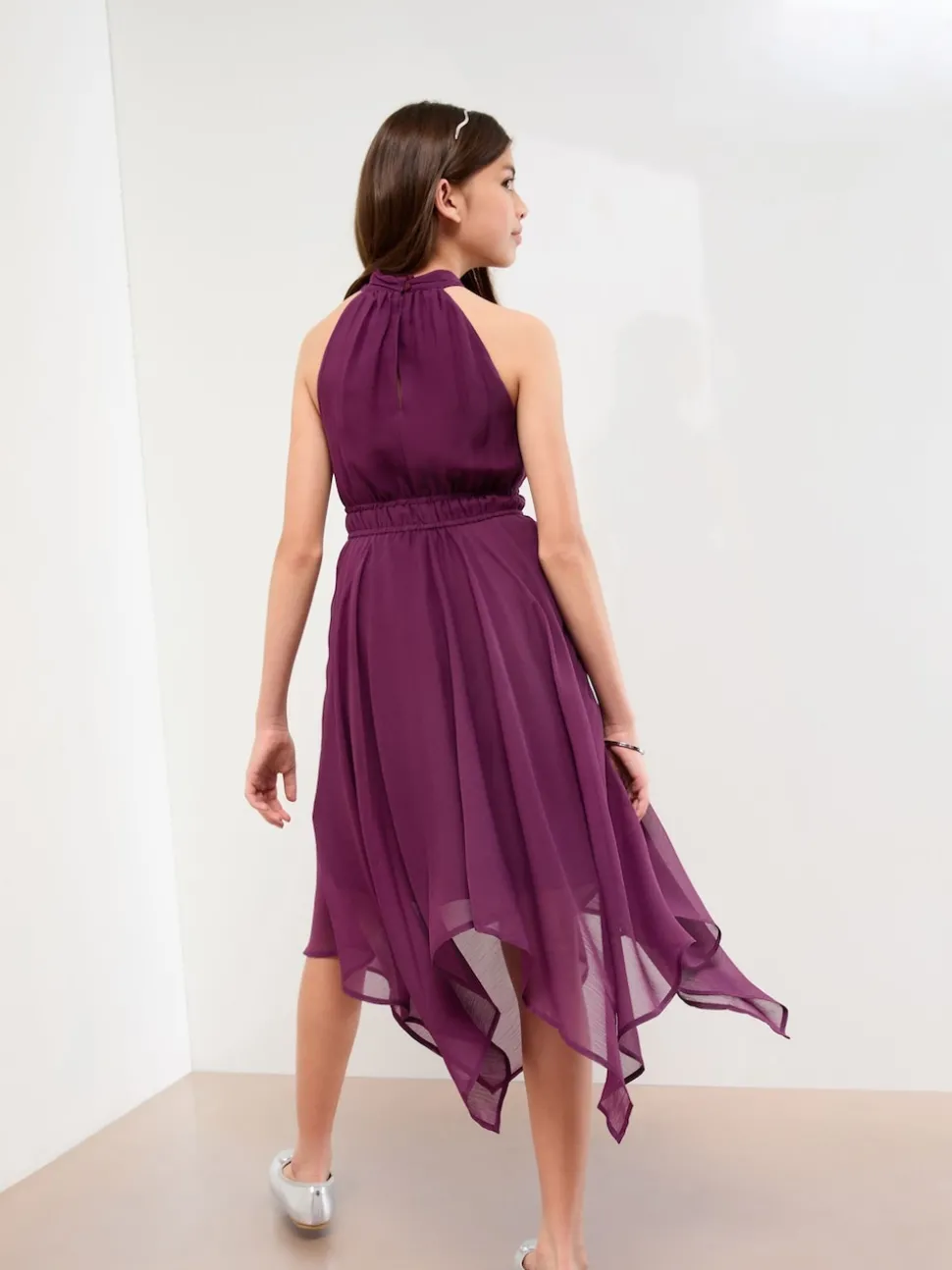 Lipsy Plum Purple Hanky Hem Halter Occasion Dress (7-16yrs)