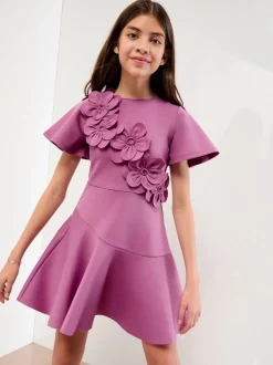 Lipsy Purple Scuba 3D Corsage Dress (5-14yrs)