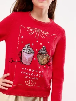 Lipsy Red Christmas Crew Neck Season Slogan Family Knitted Jumper (5-16yrs)