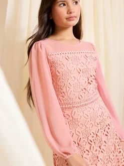 Lipsy Rose Pink Lace Chiffon Occasion Dress (5-16yrs)