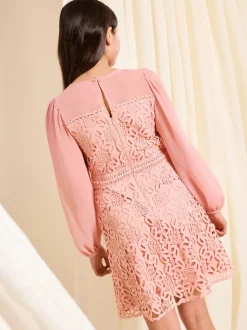 Lipsy Rose Pink Lace Chiffon Occasion Dress (5-16yrs)