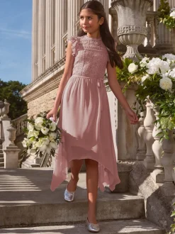 Lipsy Rose Pink Lace Front Flutter Sleeve Occasion Dress (5-16yrs)