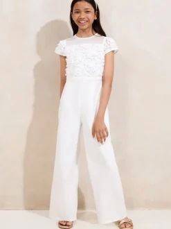 Lipsy White 3D Floral 2-in-1 Occasion Jumpsuit (5-16yrs)