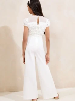 Lipsy White 3D Floral 2-in-1 Occasion Jumpsuit (5-16yrs)