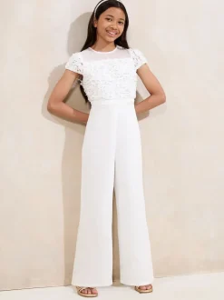 Lipsy White 3D Floral 2-in-1 Occasion Jumpsuit (5-16yrs)
