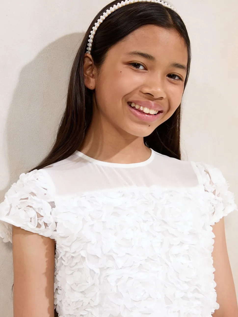 Lipsy White 3D Floral 2-in-1 Occasion Jumpsuit (5-16yrs)