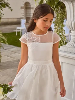 Lipsy White Flower Girl Embellished Flower Occasion Dress (5-16yrs)