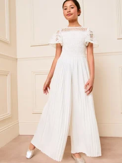 Lipsy White Flutter Sleeve Lace Occasion Jumpsuit (5-16yrs)