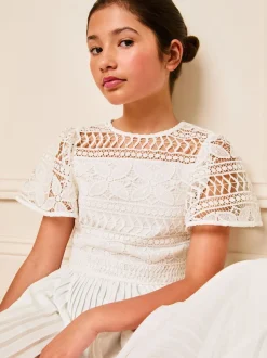 Lipsy White Flutter Sleeve Lace Occasion Jumpsuit (5-16yrs)