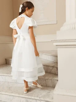 Lipsy White Holy Communion Heart Cut Out Tiered Occasion Dress (7-11yrs)