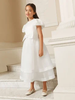 Lipsy White Holy Communion Heart Cut Out Tiered Occasion Dress (7-11yrs)