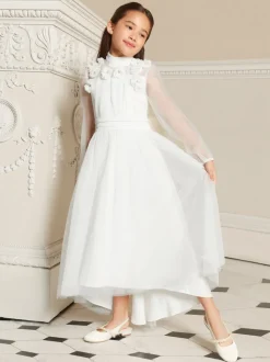 Lipsy White Holy Communion Long Sleeve Mesh Corsage Occasion Dress (7-11yrs)