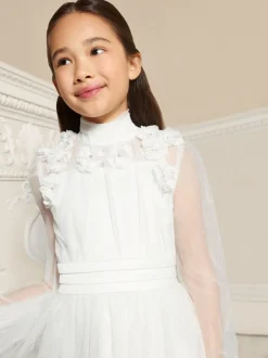 Lipsy White Holy Communion Long Sleeve Mesh Corsage Occasion Dress (7-11yrs)
