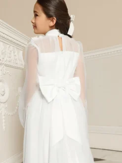 Lipsy White Holy Communion Long Sleeve Mesh Corsage Occasion Dress (7-11yrs)