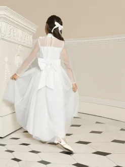 Lipsy White Holy Communion Long Sleeve Mesh Corsage Occasion Dress (7-11yrs)