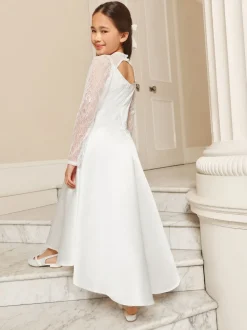 Lipsy White Holy Communion Long Sleeve Lace Satin Occasion Dress (7-11yrs)