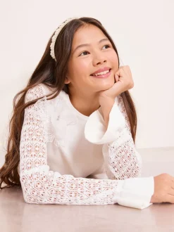 Lipsy White Knit Peplum Lace Occasion Jumper (5-16yrs)