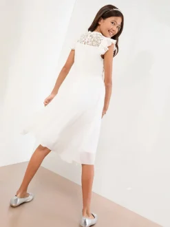 Lipsy White Lace Front Flutter Sleeve Occasion Dress (5-16yrs)