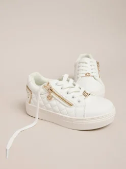 Lipsy White Lace Up Quilted Sports Trainers
