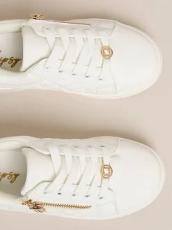 Lipsy White Lace Up Quilted Sports Trainers