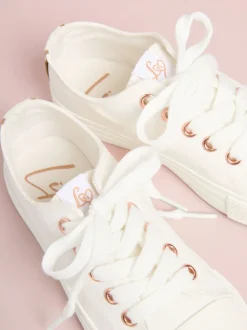 Lipsy White Low Top Lace-Up Canvas Baseball Trainers