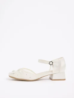 Lipsy White Sequin Floral Mesh Occasion Flower Girl Block Heeled Sandals