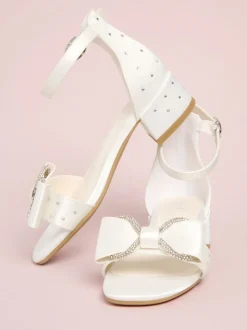 Lipsy White Standard Fit (F) Embellished Bow Occasion Flower Girl Block Heeled Sandals