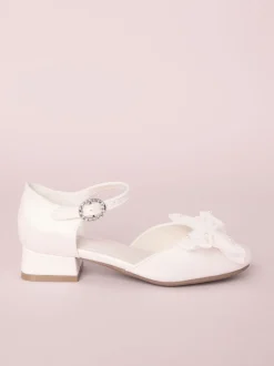 Lipsy White Standard Fit (F) Low Block Heel Pearl Bow Occasion Flower Heeled Sandals