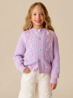 Little Bird by Jools Oliver Lilac Purple Knitted Cable Cotton Cardigan