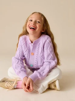 Little Bird by Jools Oliver Lilac Purple Knitted Cable Cotton Cardigan