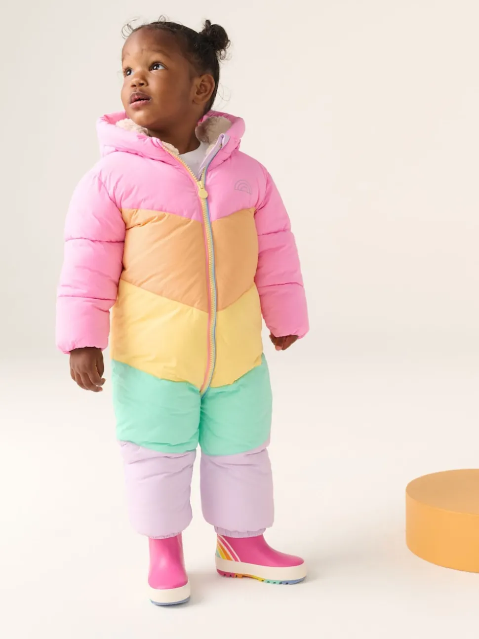 Little Bird by Jools Oliver Pink Pastel Rainbow Colourblock Shower Resistant Snowsuit