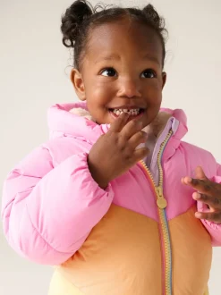 Little Bird by Jools Oliver Pink Pastel Rainbow Colourblock Shower Resistant Snowsuit