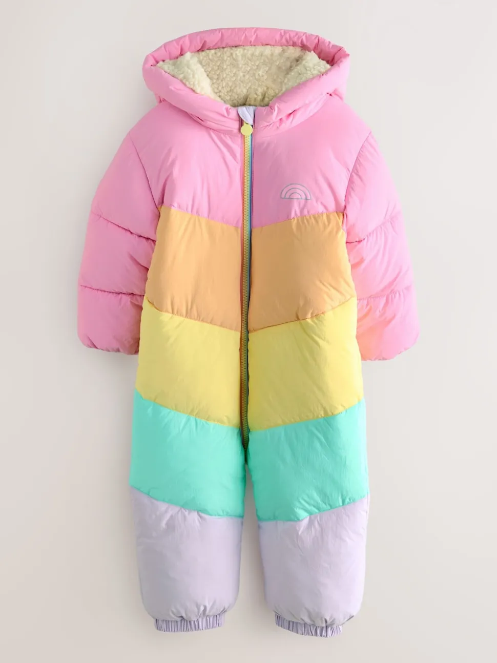 Little Bird by Jools Oliver Pink Pastel Rainbow Colourblock Shower Resistant Snowsuit