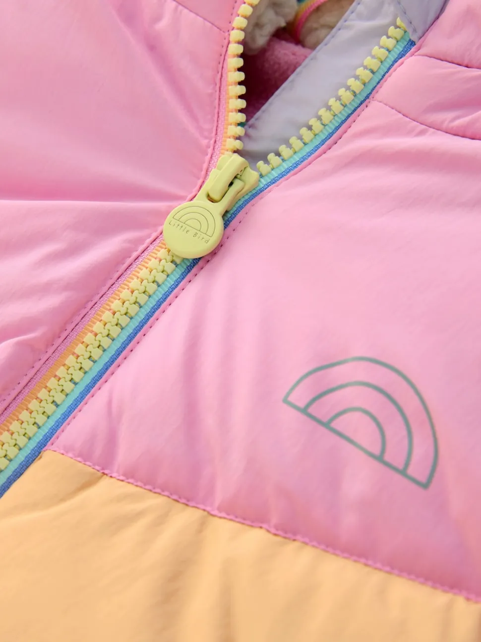 Little Bird by Jools Oliver Pink Pastel Rainbow Colourblock Shower Resistant Snowsuit