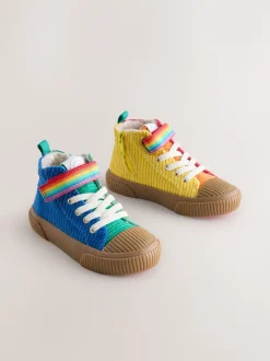 Little Bird by Jools Oliver Multi Rainbow Corduroy Borg Lined Hi-Top Trainers