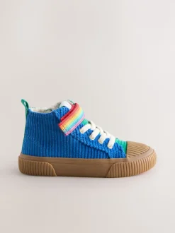 Little Bird by Jools Oliver Multi Rainbow Corduroy Borg Lined Hi-Top Trainers