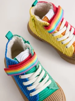 Little Bird by Jools Oliver Multi Rainbow Corduroy Borg Lined Hi-Top Trainers