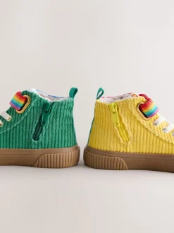 Little Bird by Jools Oliver Multi Rainbow Corduroy Borg Lined Hi-Top Trainers