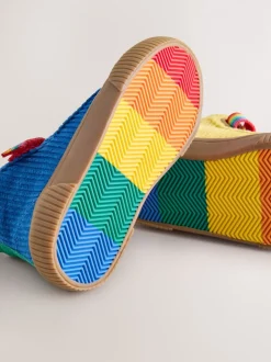 Little Bird by Jools Oliver Multi Rainbow Corduroy Borg Lined Hi-Top Trainers