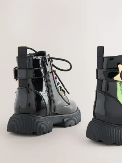 Little Bird by Jools Oliver Black Rainbow Chunky Lace Up Boots