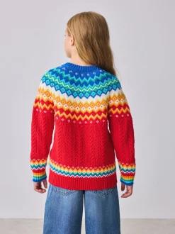 Little Bird by Jools Oliver Bright Rainbow Kids Fairisle Knitted Family Christmas Jumper