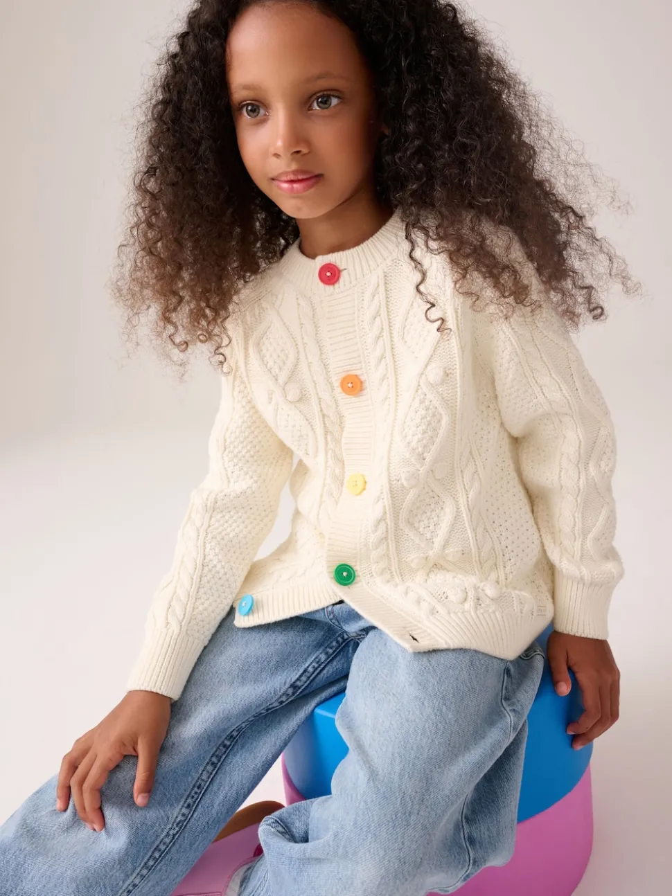 Little Bird by Jools Oliver Ecru Knitted Cable Cotton Cardigan