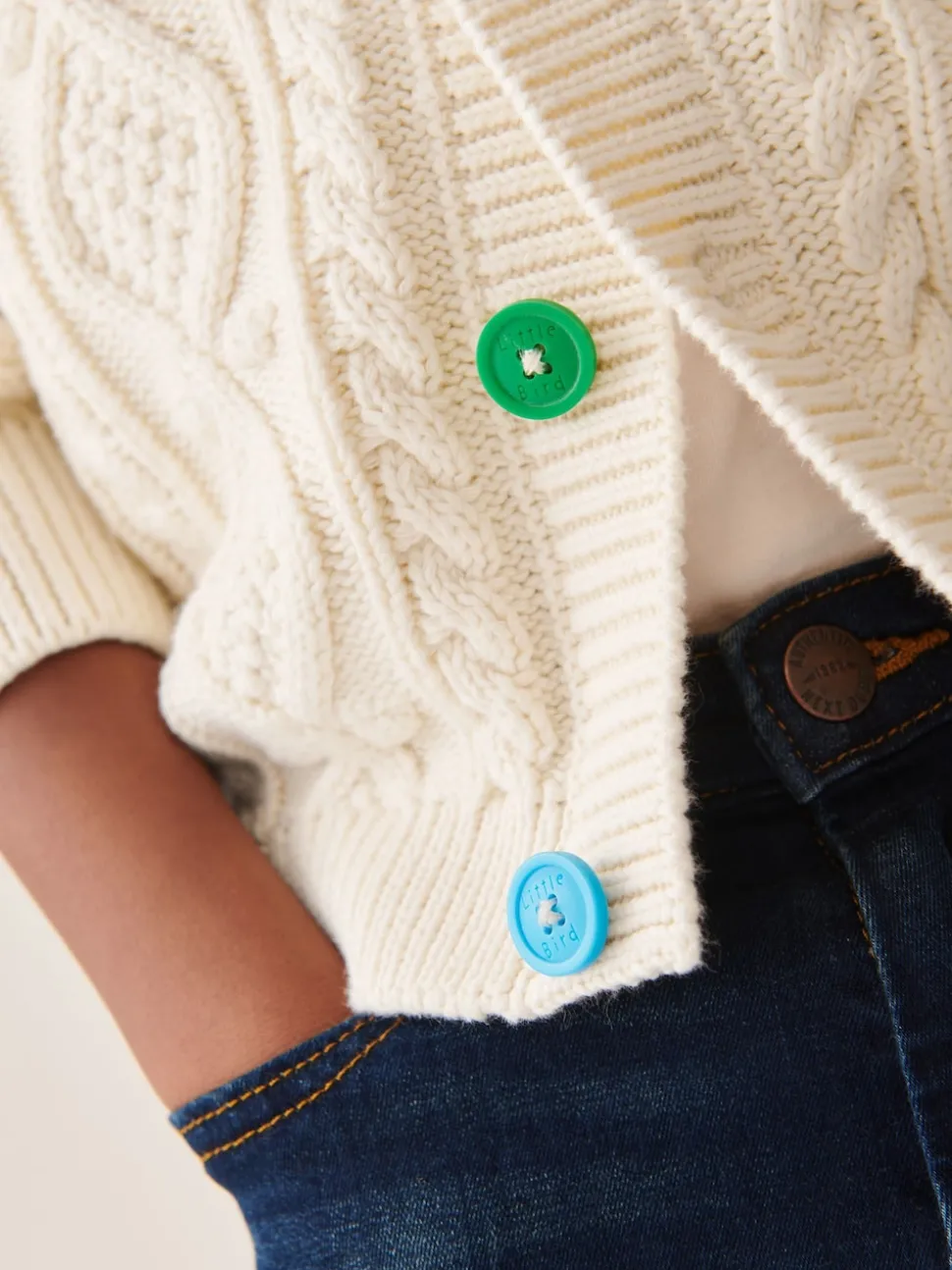 Little Bird by Jools Oliver Ecru Knitted Cable Cotton Cardigan